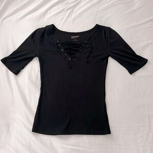 Lace-Up V-Neck Shirt